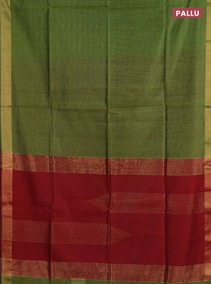 Semi dupion saree mehendi green and maroon with allover self emboss and zari woven border