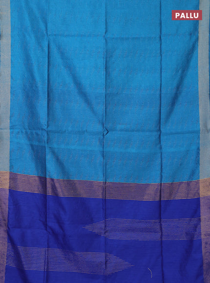 Semi dupion saree cs blue with allover self emboss and zari woven border