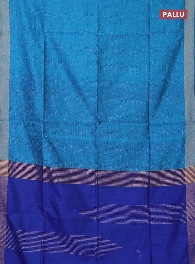 Semi dupion saree cs blue with allover self emboss and zari woven border