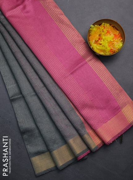 Semi dupion saree grey and light pink with allover self emboss and zari woven border