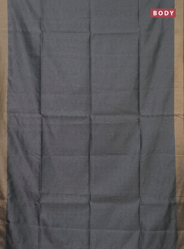 Semi dupion saree grey and light pink with allover self emboss and zari woven border