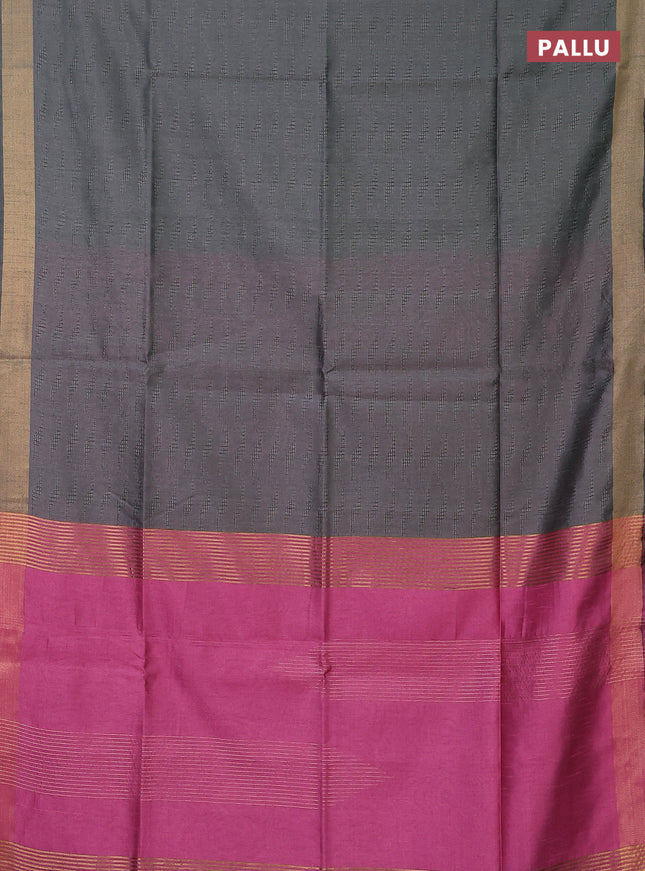 Semi dupion saree grey and light pink with allover self emboss and zari woven border