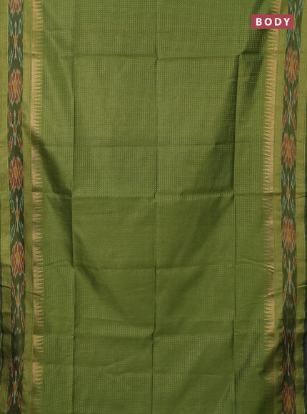 Semi dupion saree mehendi green with allover zari weaves and temple design zari woven ikat border