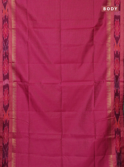 Semi dupion saree pink with allover zari weaves and temple design zari woven ikat border