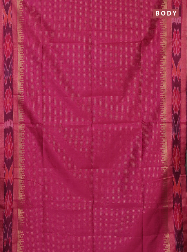 Semi dupion saree pink with allover zari weaves and temple design zari woven ikat border
