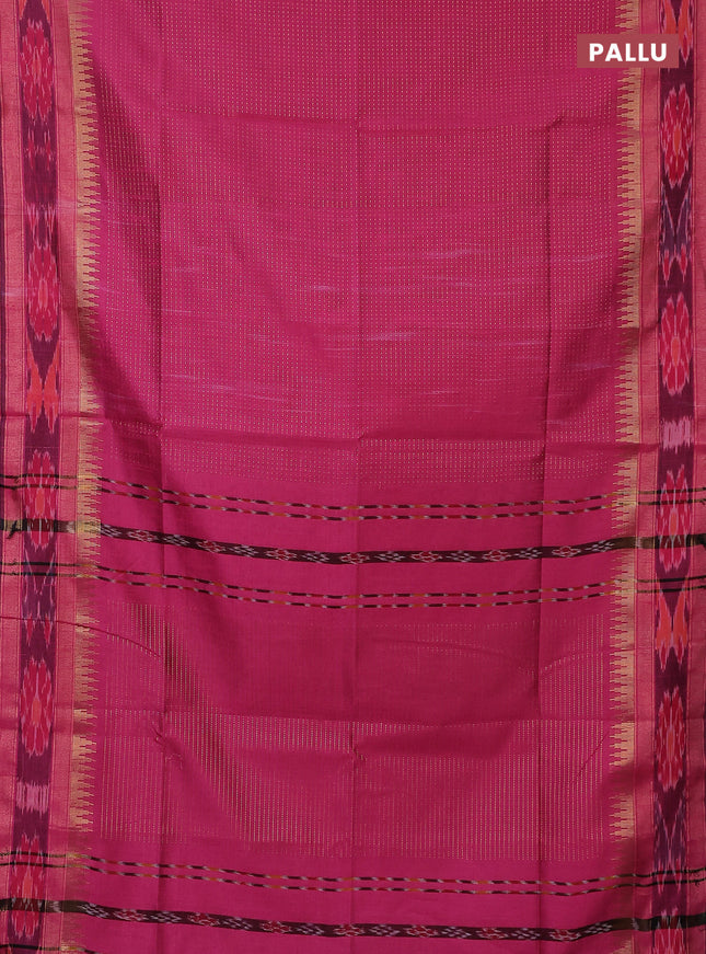 Semi dupion saree pink with allover zari weaves and temple design zari woven ikat border