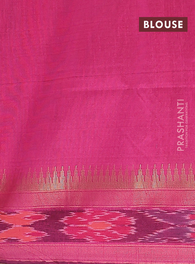 Semi dupion saree pink with allover zari weaves and temple design zari woven ikat border
