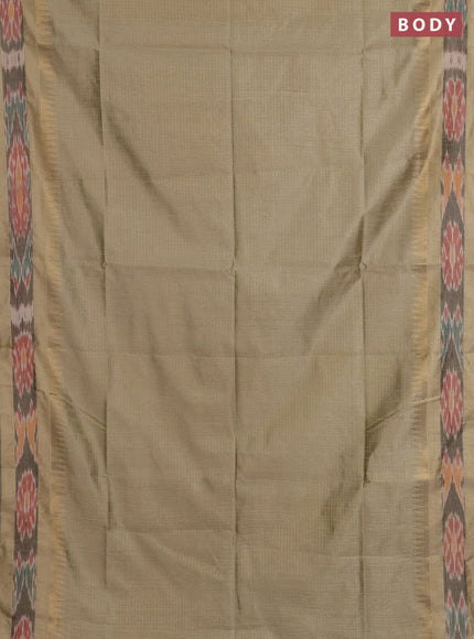 Semi dupion saree beige with allover zari weaves and temple design zari woven ikat border