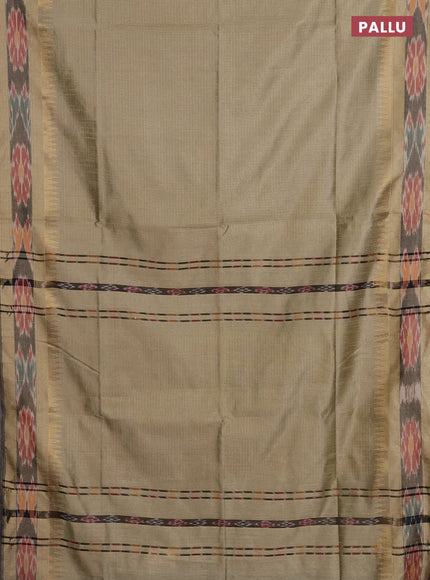 Semi dupion saree beige with allover zari weaves and temple design zari woven ikat border