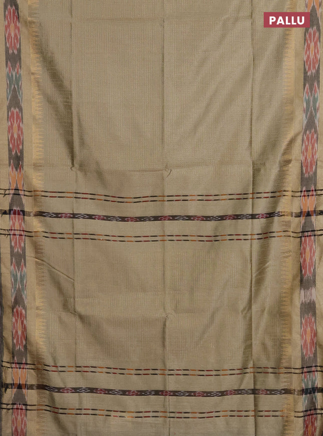 Semi dupion saree beige with allover zari weaves and temple design zari woven ikat border