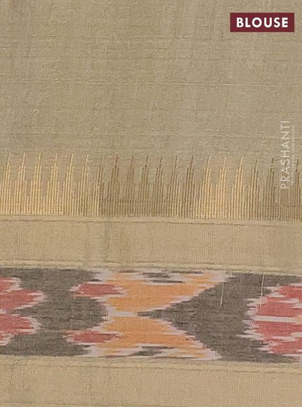 Semi dupion saree beige with allover zari weaves and temple design zari woven ikat border