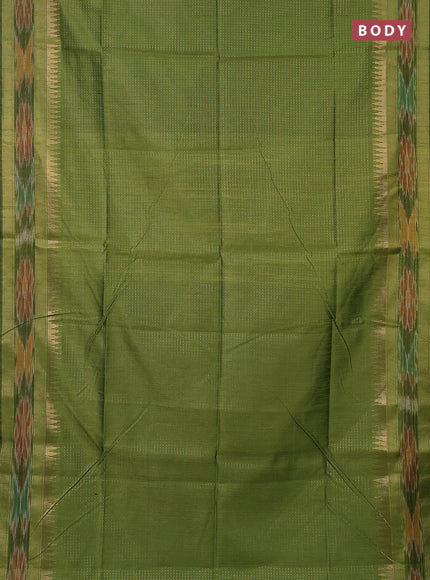 Semi dupion saree mehendi green and maroon with allover zari weaves and temple design zari woven ikat border