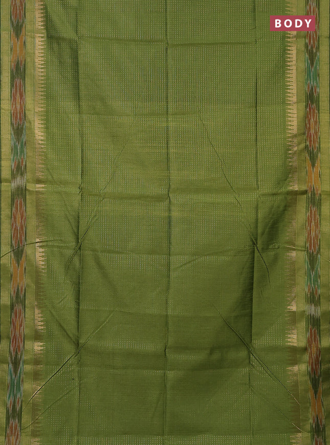 Semi dupion saree mehendi green and maroon with allover zari weaves and temple design zari woven ikat border