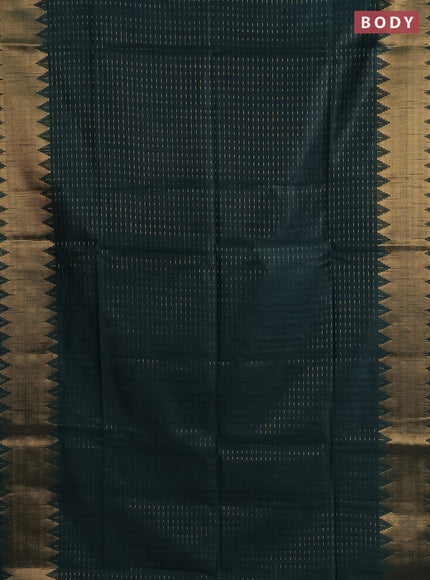 Semi dupion saree bottle green and pink with allover zari woven butta weaves and temple zari woven border