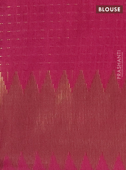 Semi dupion saree bottle green and pink with allover zari woven butta weaves and temple zari woven border