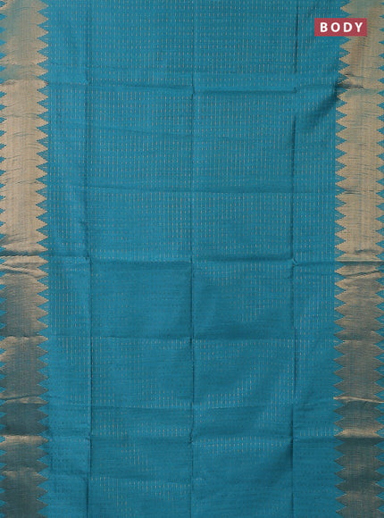 Semi dupion saree teal blue and navy blue with allover zari woven butta weaves and temple zari woven border