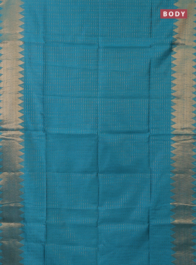 Semi dupion saree teal blue and navy blue with allover zari woven butta weaves and temple zari woven border