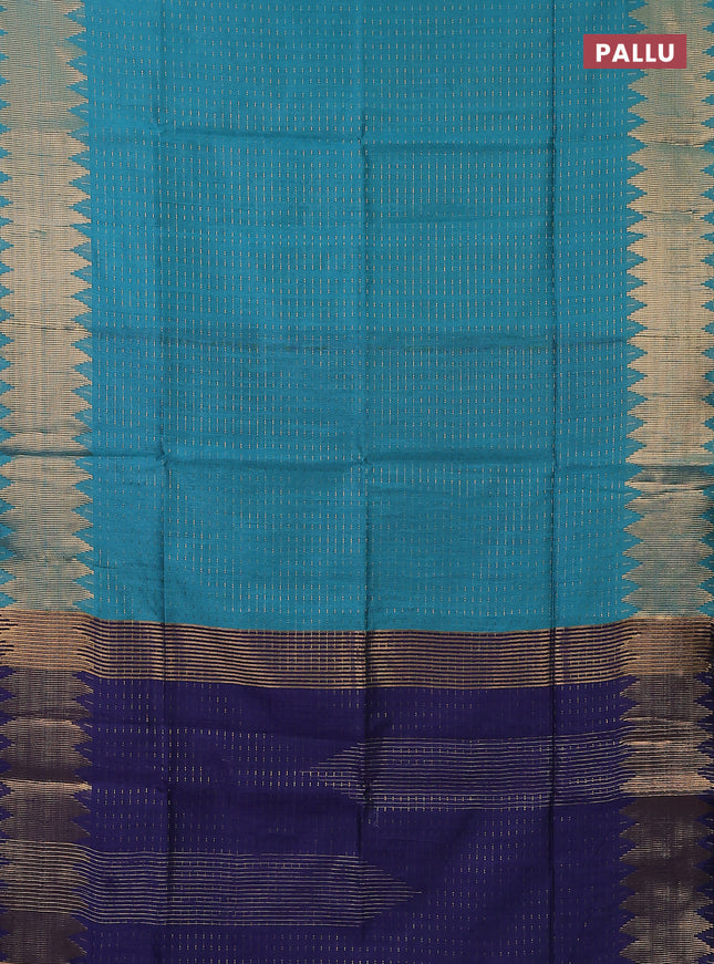 Semi dupion saree teal blue and navy blue with allover zari woven butta weaves and temple zari woven border