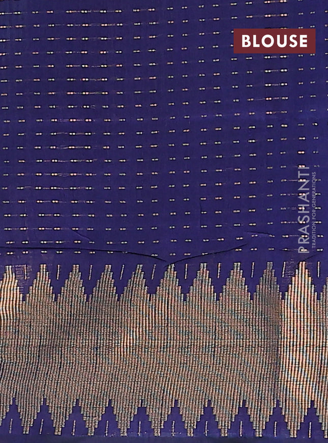 Semi dupion saree teal blue and navy blue with allover zari woven butta weaves and temple zari woven border