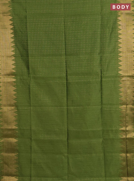 Semi dupion saree green and maroon with allover zari woven butta weaves and temple zari woven border