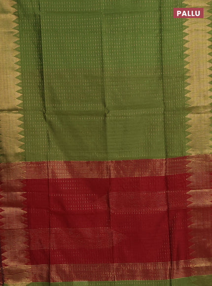 Semi dupion saree green and maroon with allover zari woven butta weaves and temple zari woven border