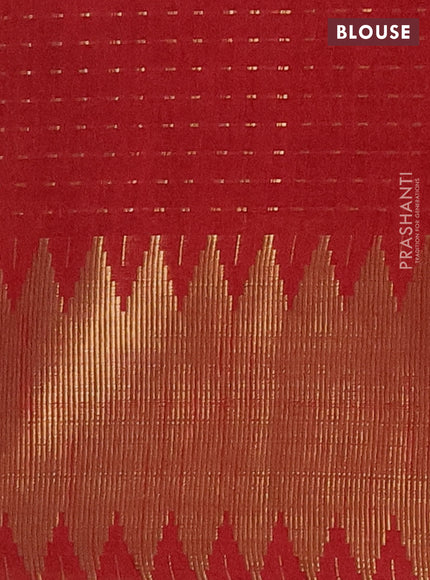 Semi dupion saree green and maroon with allover zari woven butta weaves and temple zari woven border