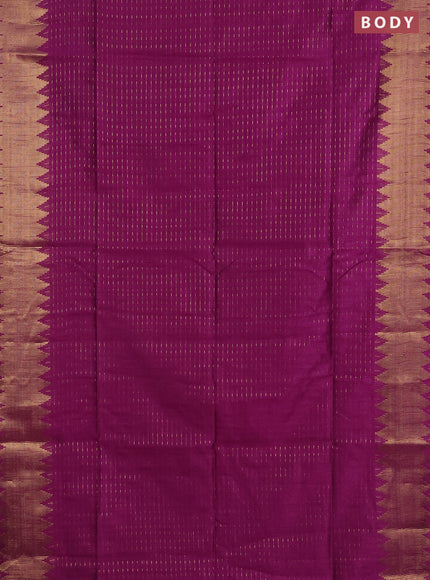 Semi dupion saree purple and orange with allover zari woven butta weaves and temple zari woven border