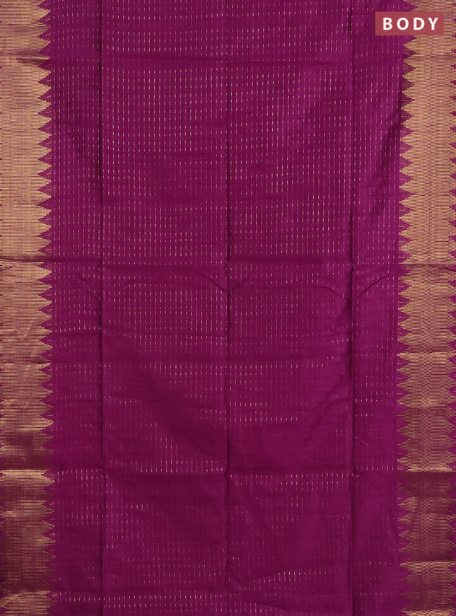 Semi dupion saree purple and orange with allover zari woven butta weaves and temple zari woven border