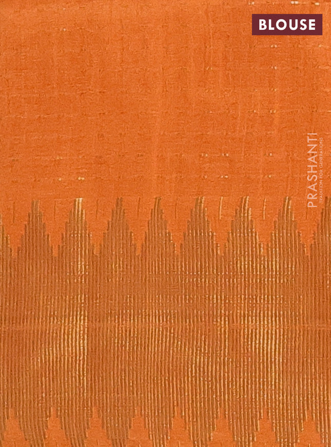 Semi dupion saree purple and orange with allover zari woven butta weaves and temple zari woven border