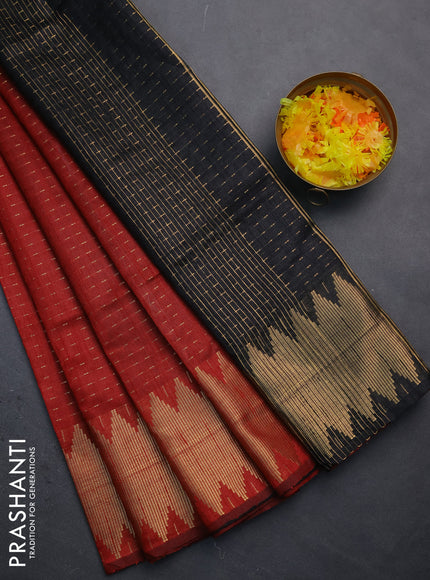 Semi dupion saree maroon and black with allover zari woven butta weaves and temple zari woven border