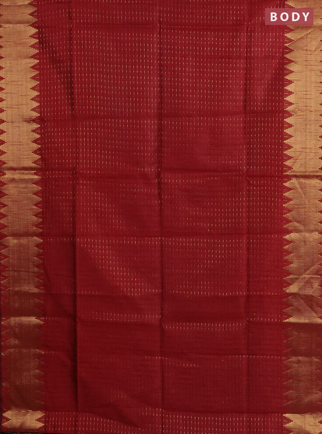 Semi dupion saree maroon and black with allover zari woven butta weaves and temple zari woven border