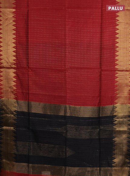 Semi dupion saree maroon and black with allover zari woven butta weaves and temple zari woven border