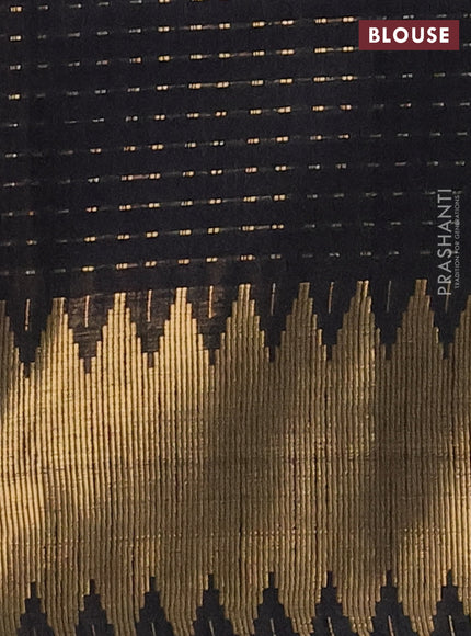 Semi dupion saree maroon and black with allover zari woven butta weaves and temple zari woven border