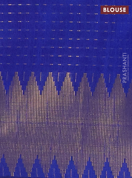 Semi dupion saree peach shade and blue with allover zari woven butta weaves and temple zari woven border