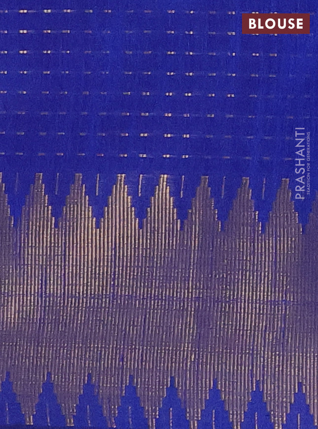 Semi dupion saree peach shade and blue with allover zari woven butta weaves and temple zari woven border