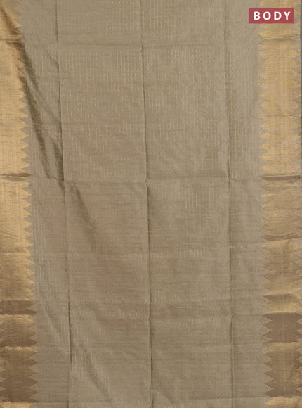 Semi dupion saree beige and maroon with allover zari woven butta weaves and temple zari woven border