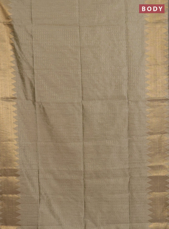 Semi dupion saree beige and maroon with allover zari woven butta weaves and temple zari woven border