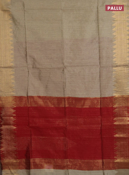 Semi dupion saree beige and maroon with allover zari woven butta weaves and temple zari woven border