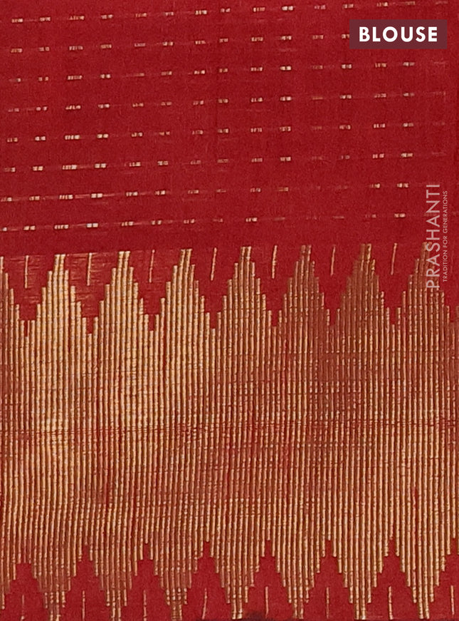 Semi dupion saree beige and maroon with allover zari woven butta weaves and temple zari woven border