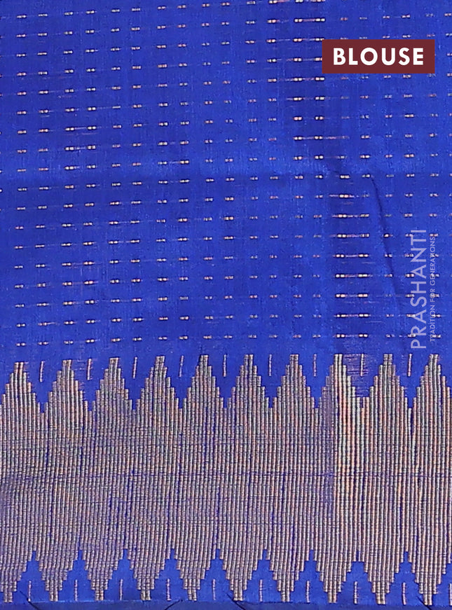 Semi dupion saree cs blue and blue with allover zari woven butta weaves and temple zari woven border