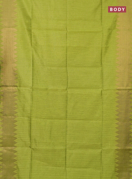 Semi dupion saree fluorescent green and black with allover zari woven butta weaves and temple zari woven border