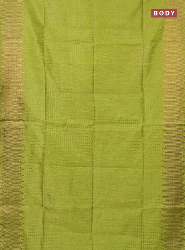 Semi dupion saree fluorescent green and black with allover zari woven butta weaves and temple zari woven border