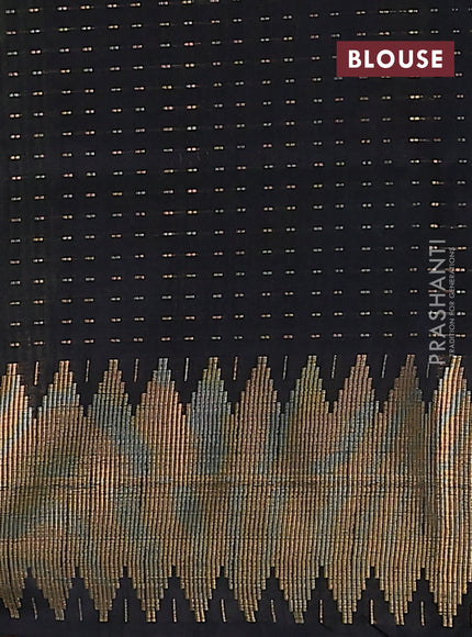 Semi dupion saree fluorescent green and black with allover zari woven butta weaves and temple zari woven border