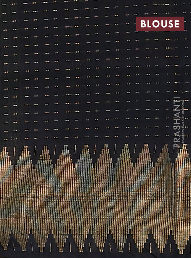 Semi dupion saree fluorescent green and black with allover zari woven butta weaves and temple zari woven border