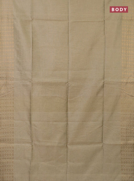 Semi dupion saree beige and navy blue with allover zari stripe weaves and zari woven border