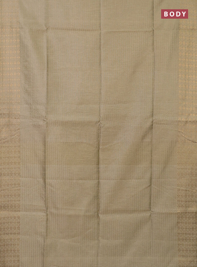 Semi dupion saree beige and navy blue with allover zari stripe weaves and zari woven border