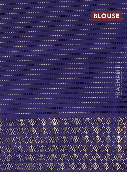 Semi dupion saree beige and navy blue with allover zari stripe weaves and zari woven border