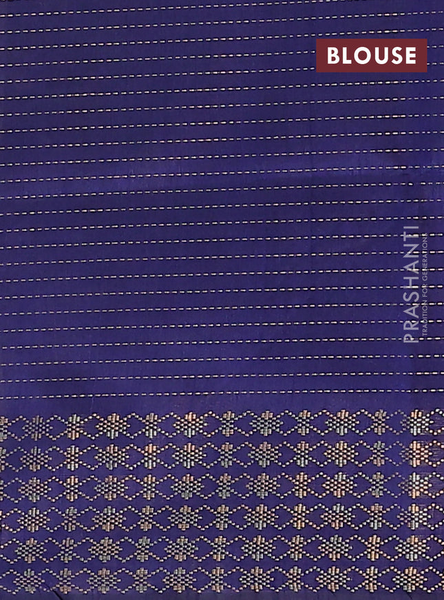 Semi dupion saree beige and navy blue with allover zari stripe weaves and zari woven border