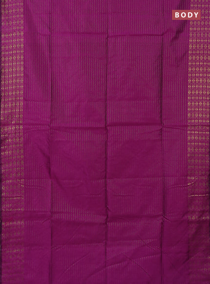 Semi dupion saree purple and orange with allover zari stripe weaves and zari woven border