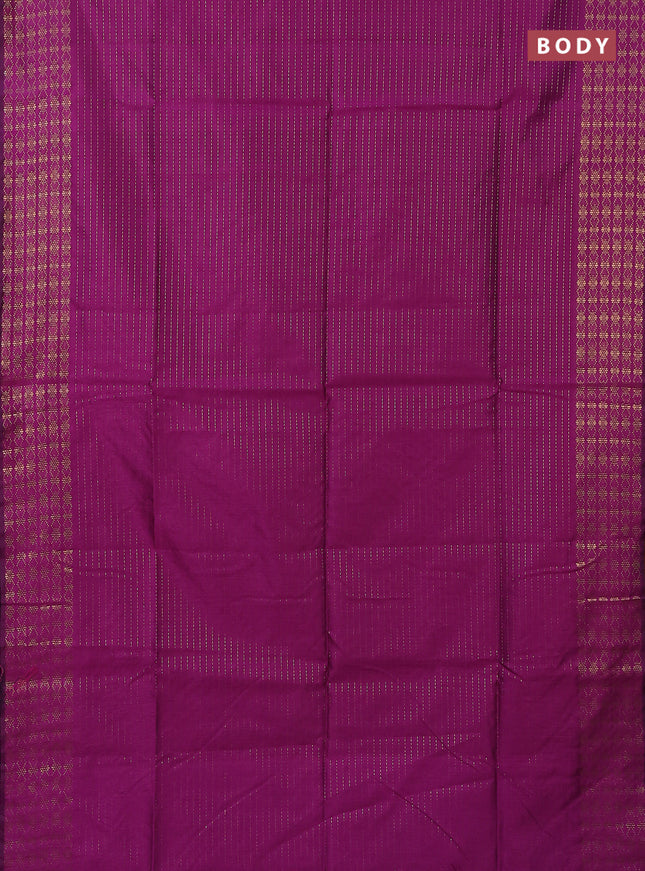 Semi dupion saree purple and orange with allover zari stripe weaves and zari woven border